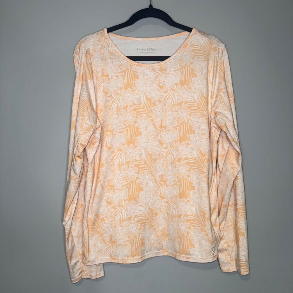 Hang Ten Womens XL Peach Tropical Floral Long Sleeve Sun Shirt UV Protection Zip